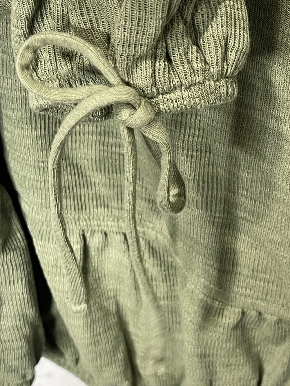 aerie Endless Summer Sage Peplum Cropped Sweatshirt Lantern Sleeve Tie Cuff Cozy - Picture 9 of 9
